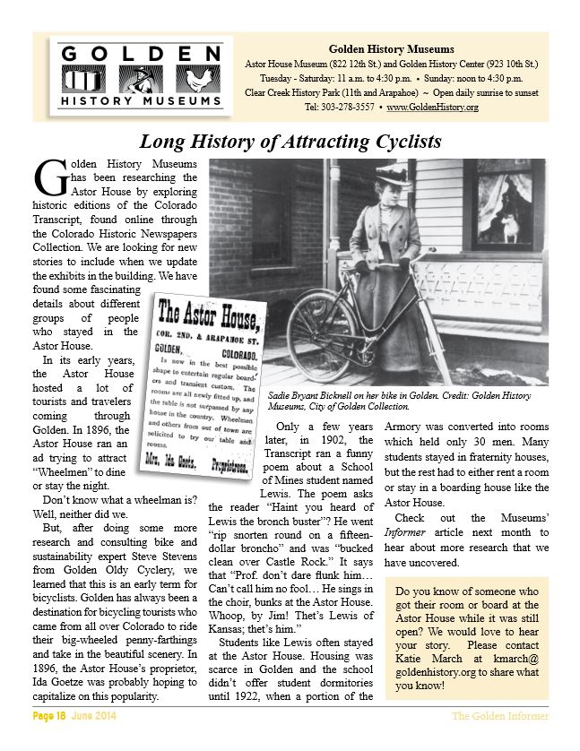 Golden: Long History of Attracting Cyclists