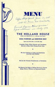 Holland House menu