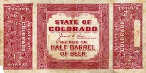 State of Colorado Tax Stamp for Half Barrel of Beer