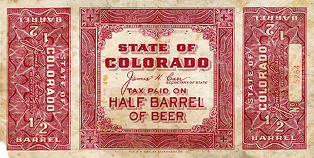 State of Colorado Tax Stamp for Half Barrel of Beer