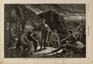 1800s meeting of Molly McGuire men from Harpers Weekly